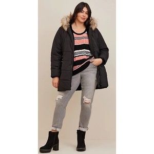 Torrid NYLON FUR TRIM FIT AND FLARE PUFFER